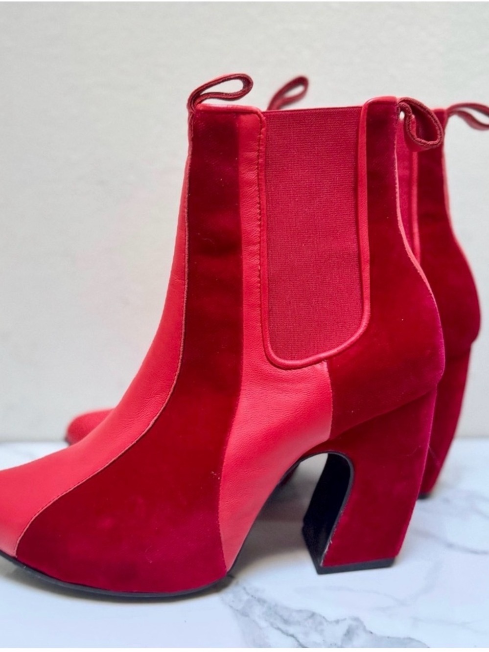 John Fluevog Fast Cars Le Mans Platform Red Velvet Chelsea Boots - Picture 7 of 13